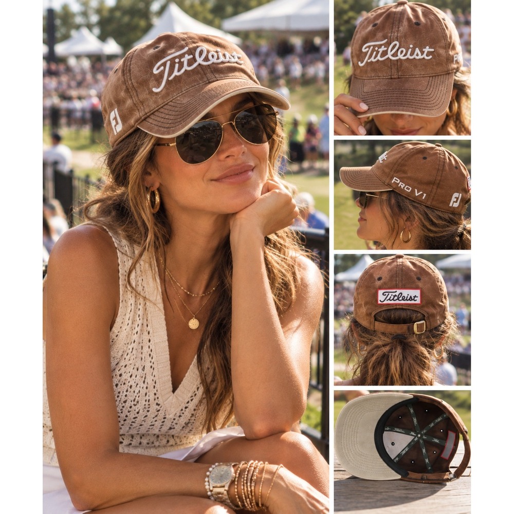 Titleist Golf Hat Brown Adjustable Pro V1 FootJoy FJ Logo Cap *Flaw #1647